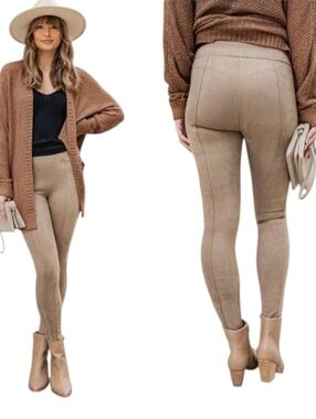 SPANX Faux Suede High-Waist Leggings in Taupe